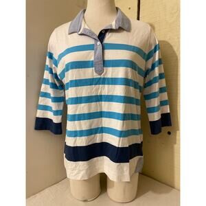 Orvis Womens‎ Size Large Blue Striped Golf Polo Lady's Pima Cotton Beach